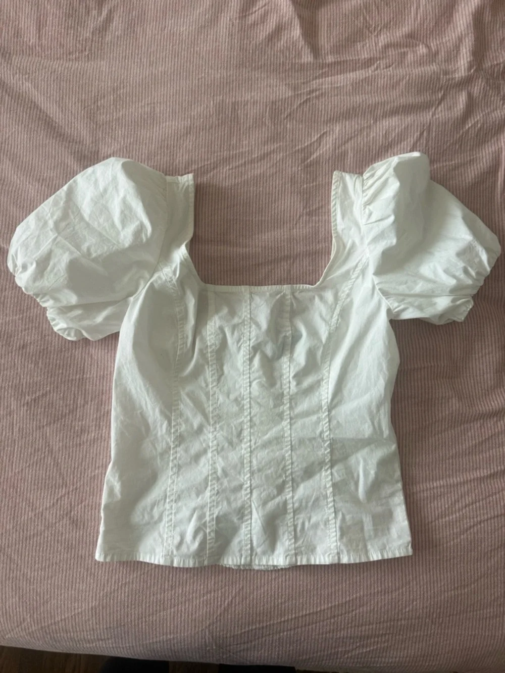 J. Crew White Square-Neck Puff-Sleeve Blouse